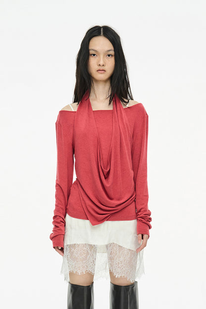 LAYERED HALTER TOP / RED