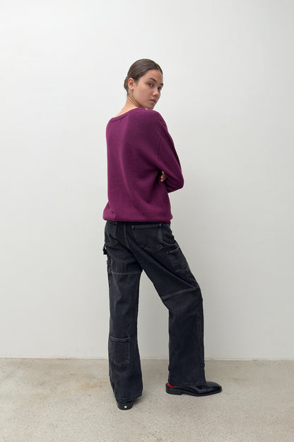 V NECK CASHMERE KNIT-WINE