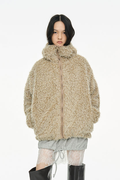 HAIRY BALACLAVA ZIP UP / BEIGE