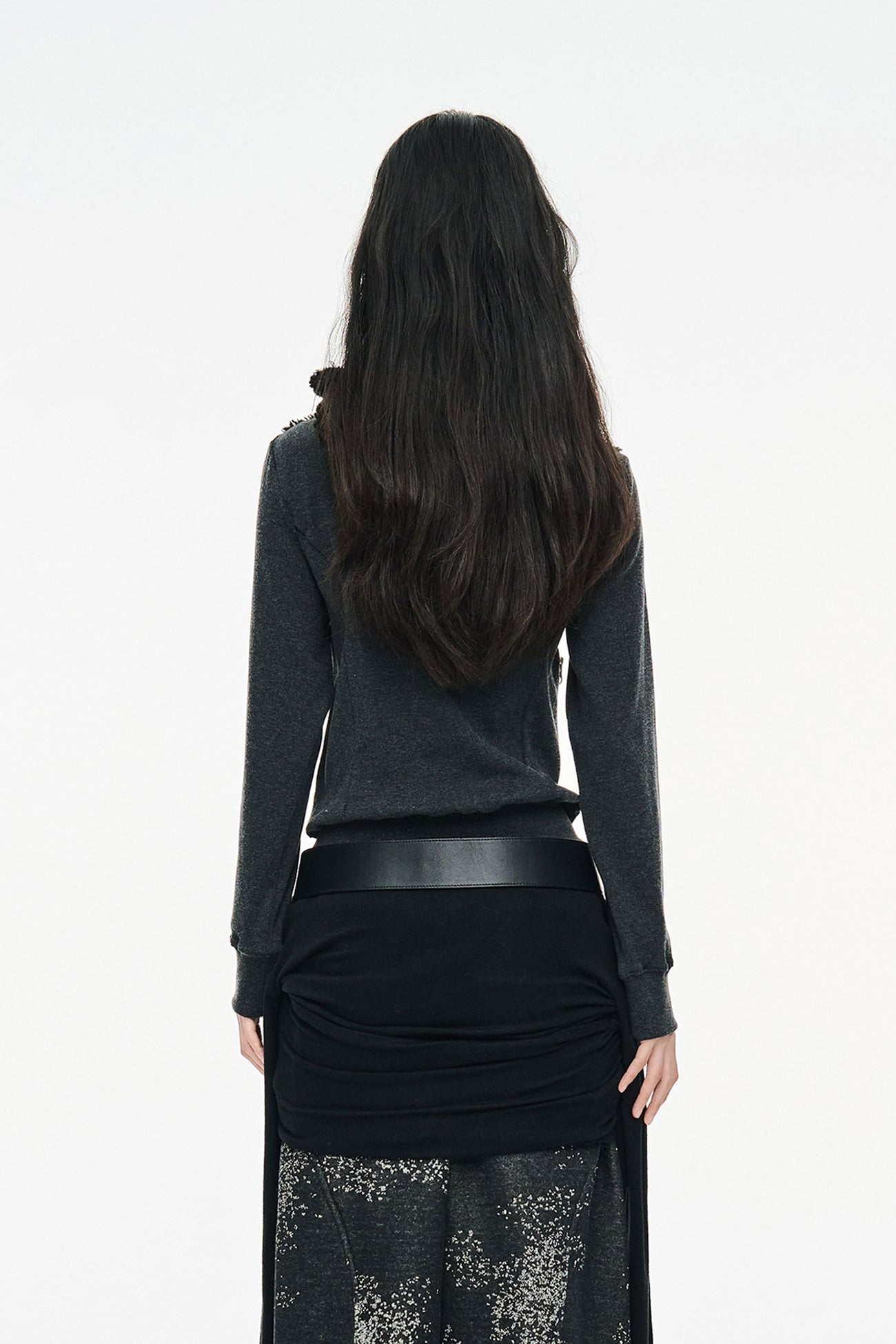 FUZZY FLEECE HOOD ZIP UP / BLACK