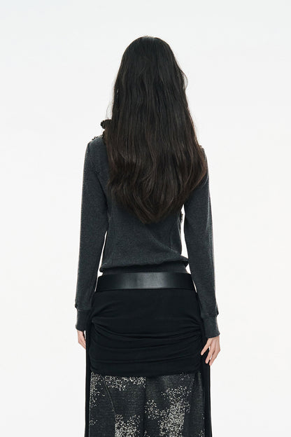 FUZZY FLEECE HOOD ZIP UP / BLACK