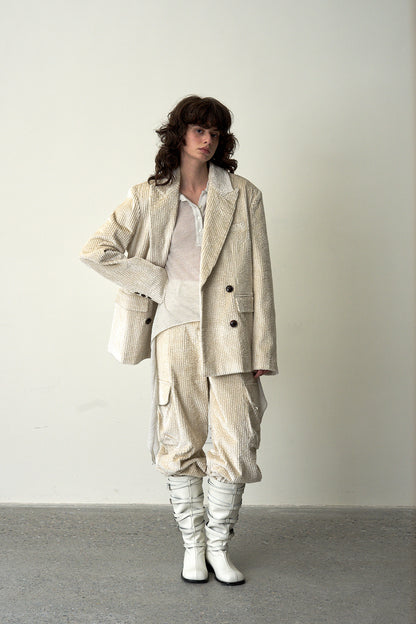 Corduroy Cargo Pants-White