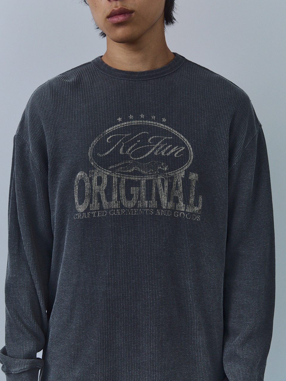 Kijun MEN｜Original Logo Waffle Long Sleeve Tee Charcoal