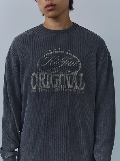 Kijun MEN｜Original Logo Waffle Long Sleeve Tee Charcoal