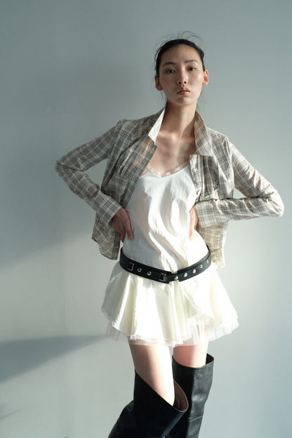 BUSTIER CHECK SHIRT / BEIGE