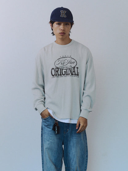 Kijun MEN｜Original Logo Waffle Long Sleeve Tee Light Grey