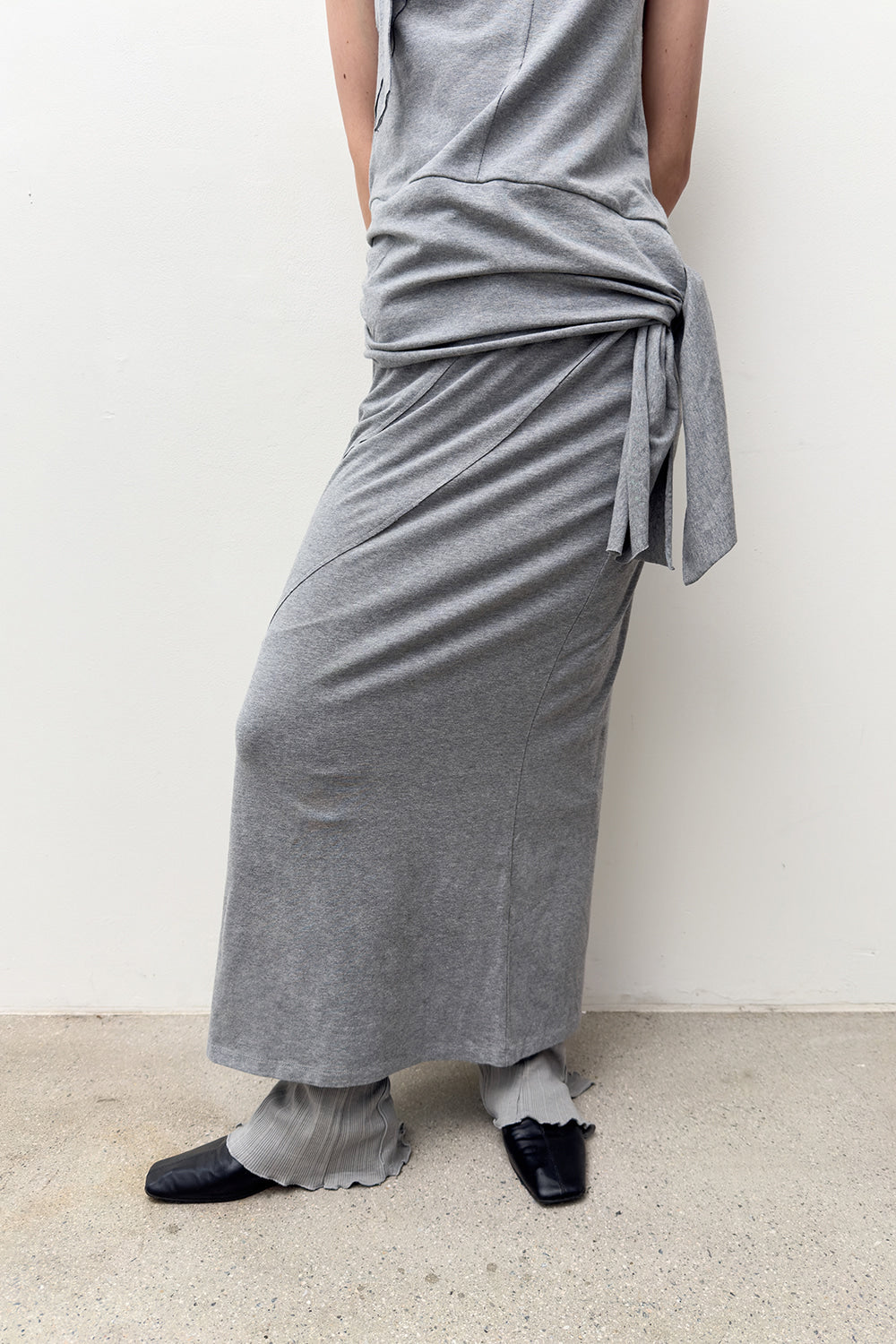 DOUBLE LAYERED LONG DRESS Melange Grey