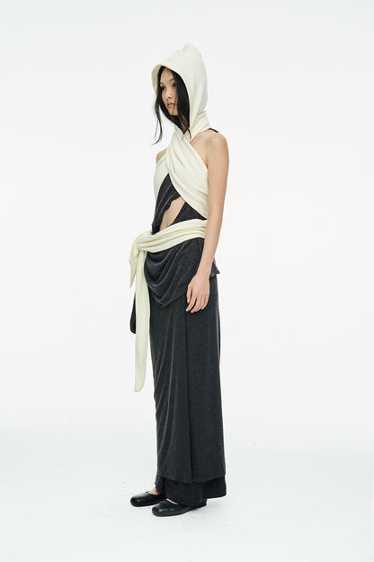 DRAPE LONG SKIRT / CHARCOAL