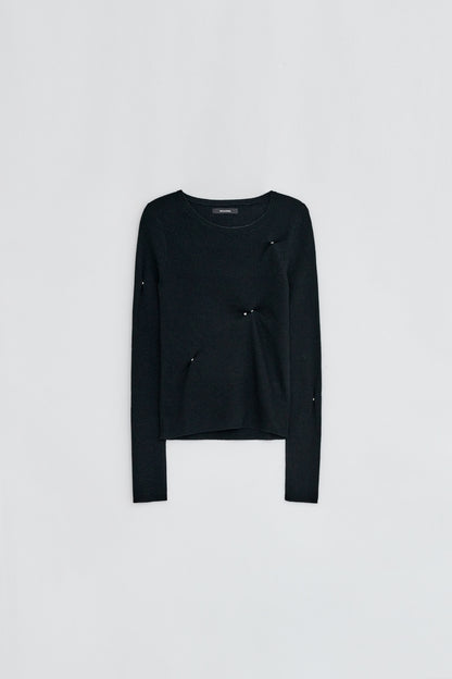 SLIM RIBBED SNAP KNIT BLACK