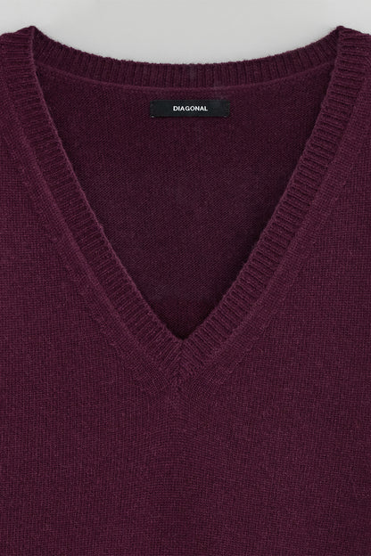 V NECK CASHMERE KNIT-WINE