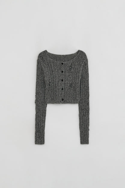 DAMAGE CROP CARDIGAN GREY