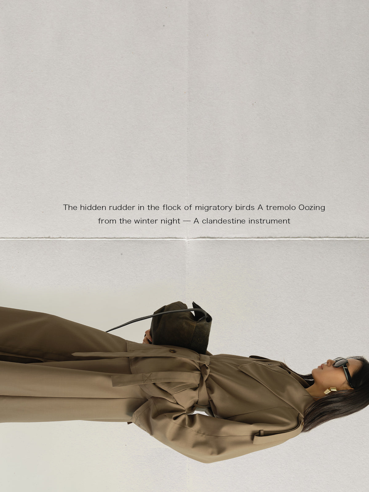 Asymmetric Shirt-Collar Wool Trench Green