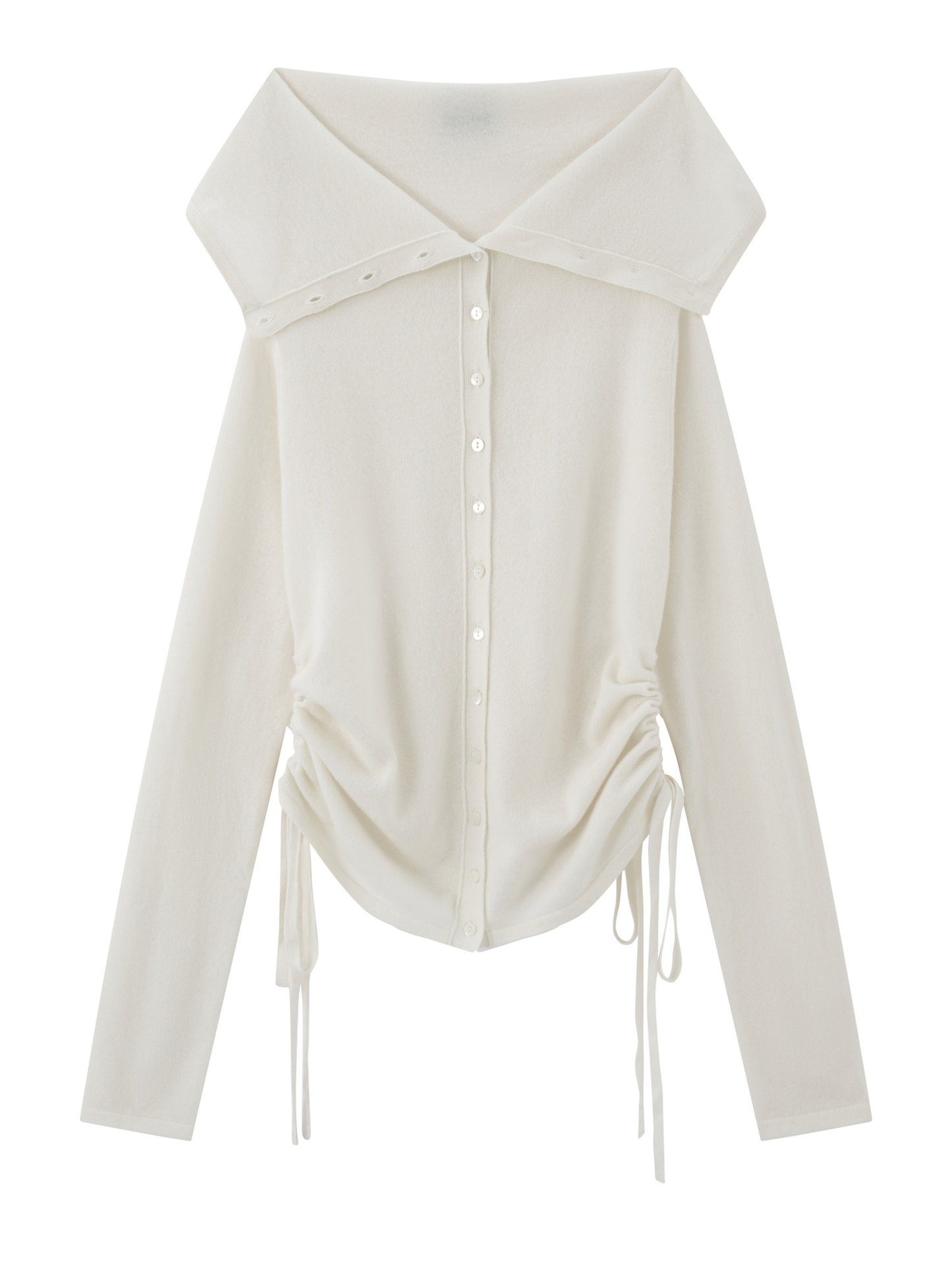 Off-Shoulder Folded Collar Cardigan (Cashmere100%)
