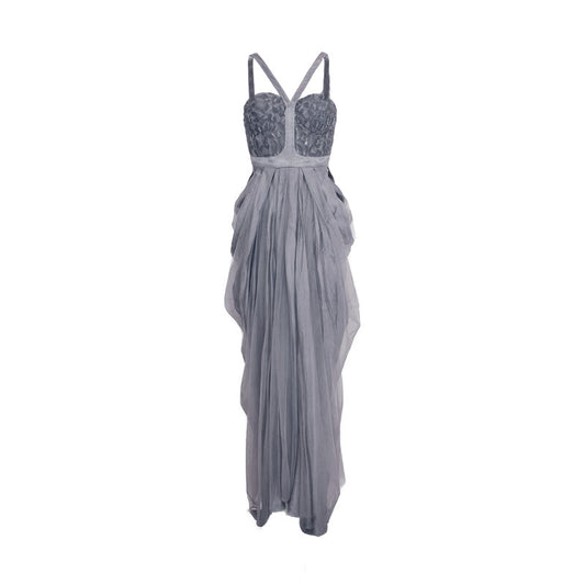 Hollow Floral Vase Dress Tea-Dyed Ash Blue
