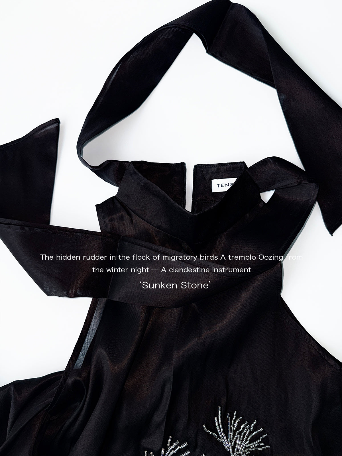 Pine Branch Beaded Ribbon-Tie Dress