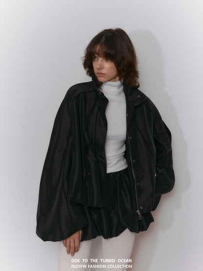 ODE TO THE TURBID OCEAN Acetate Satin Pleated Skirt, Combed Cotton Edge Loose Elastic Short Skirt