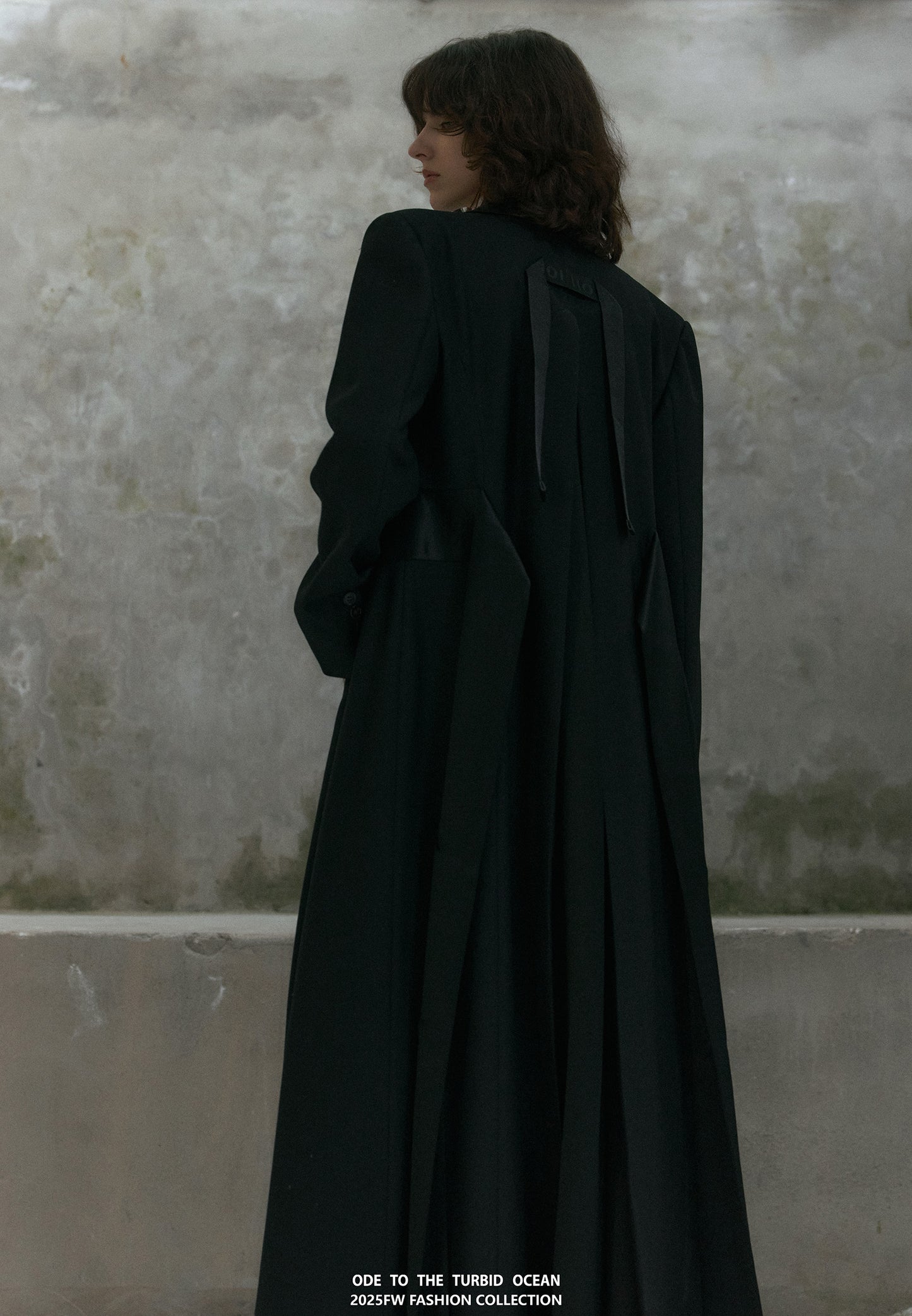 ODE TO THE TURBID OCEAN Extra Long Waist Cinched Blazer Coat, Padded Shoulder Long Coat for Tall Women