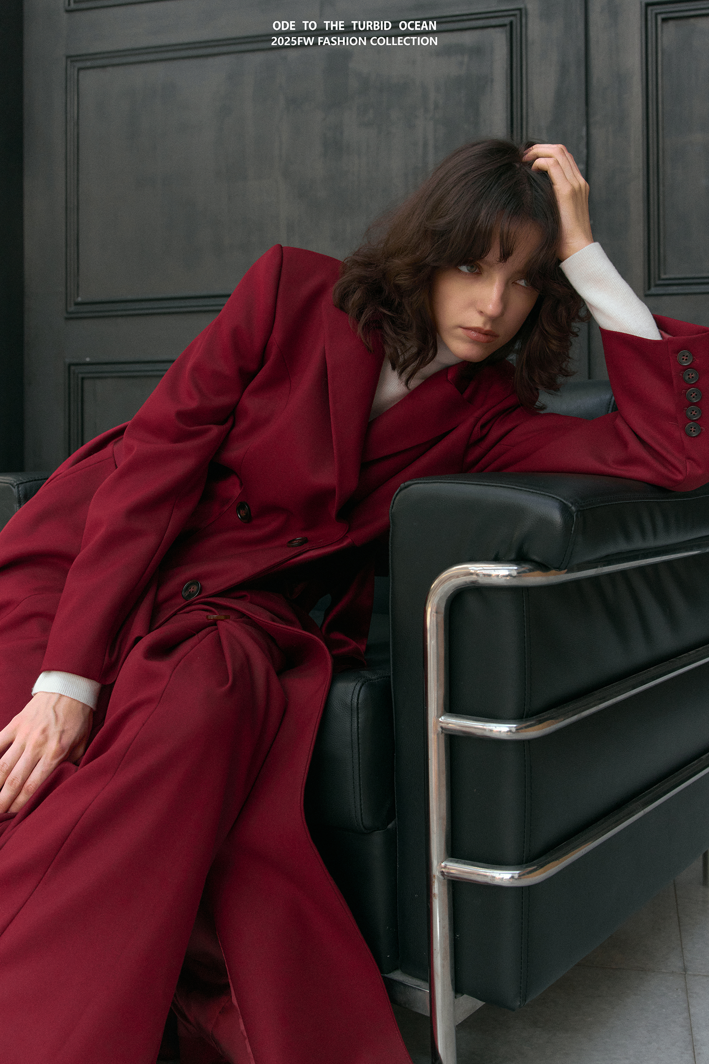 ODE TO THE TURBID OCEAN Extra Long Waist Cinched Blazer Coat, Padded Shoulder Long Coat for Tall Women