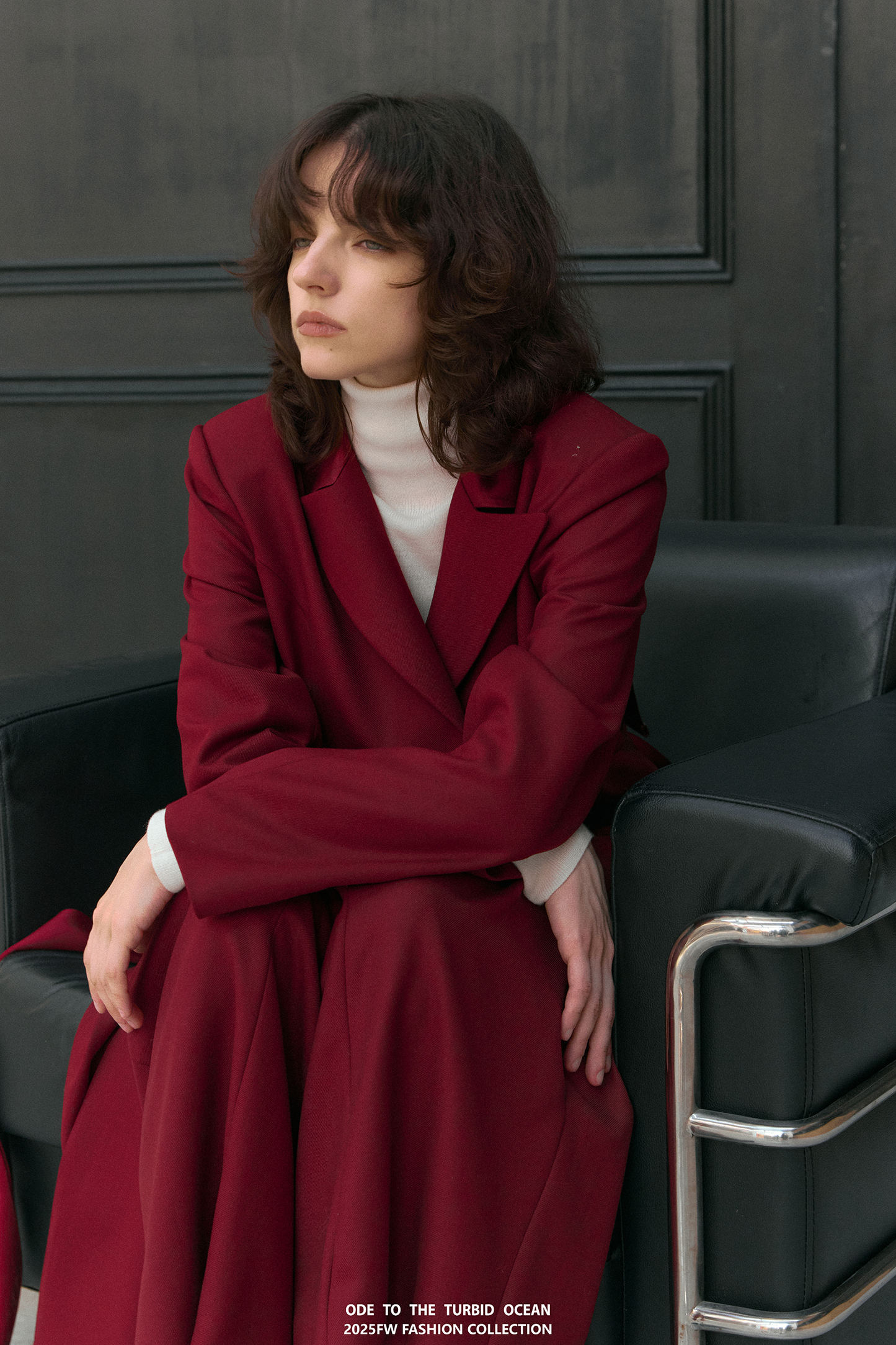 ODE TO THE TURBID OCEAN Extra Long Waist Cinched Blazer Coat, Padded Shoulder Long Coat for Tall Women