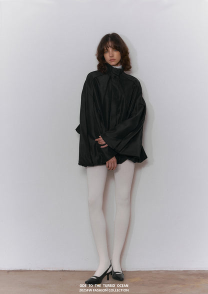 ODE TO THE TURBID OCEAN Acetate Satin Pleated Skirt, Combed Cotton Edge Loose Elastic Short Skirt