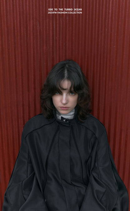 ODE TO THE TURBID OCEAN Structured Romantic Stand Collar Short Puff Jacket