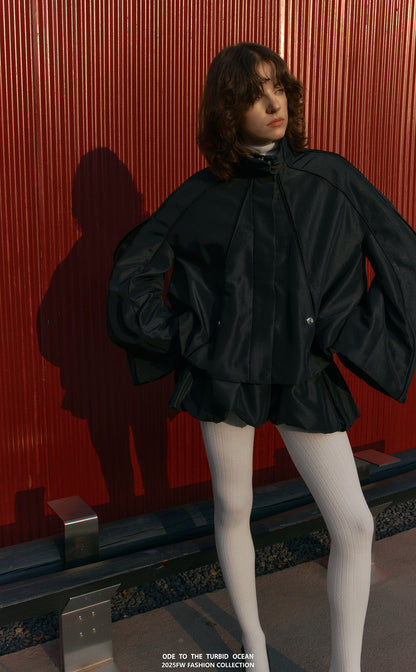 ODE TO THE TURBID OCEAN Structured Romantic Stand Collar Short Puff Jacket