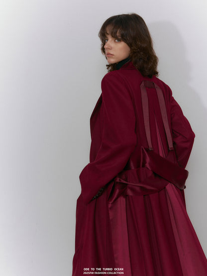 ODE TO THE TURBID OCEAN Extra Long Waist Cinched Blazer Coat, Padded Shoulder Long Coat for Tall Women