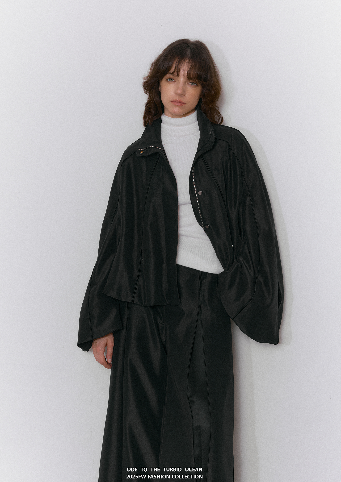 ODE TO THE TURBID OCEAN Cotton & Acetate Satin Pleated Spliced Wide-Leg Pants with Full Lining