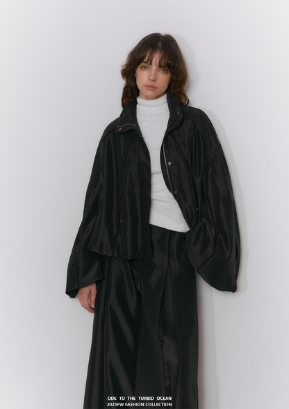 ODE TO THE TURBID OCEAN Cotton & Acetate Satin Pleated Spliced Wide-Leg Pants with Full Lining