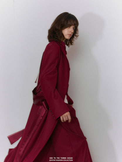 ODE TO THE TURBID OCEAN Extra Long Waist Cinched Blazer Coat, Padded Shoulder Long Coat for Tall Women