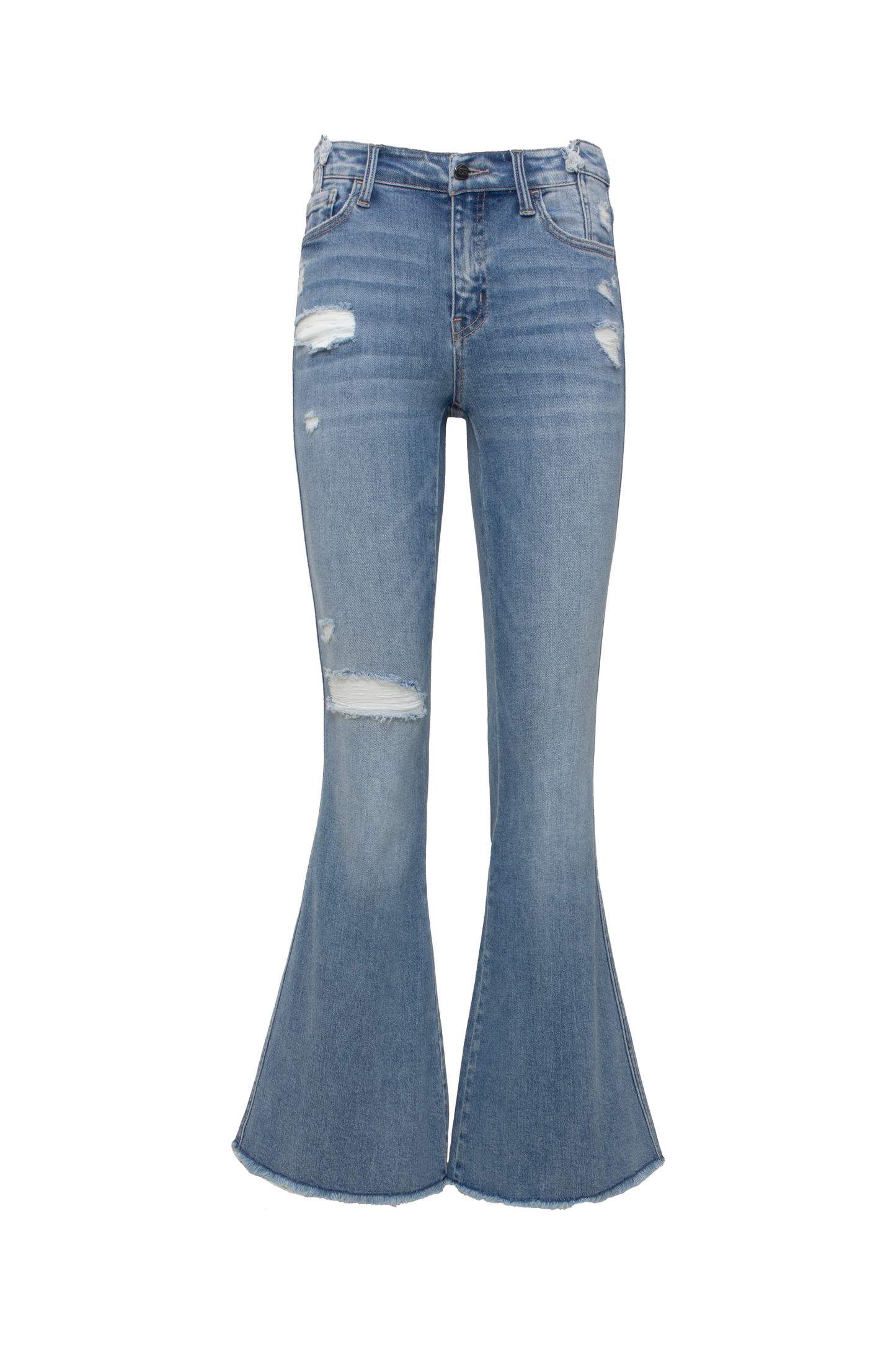 High-Low Patchwork Distressed Flared Jeans