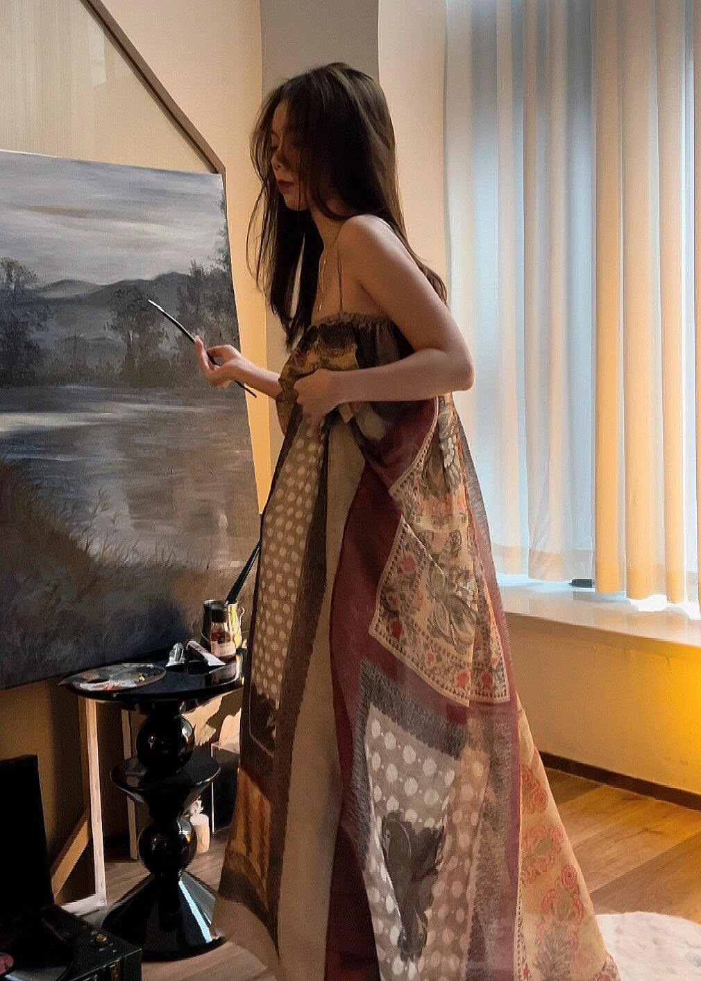 Silk Linen Printed Shift Dress