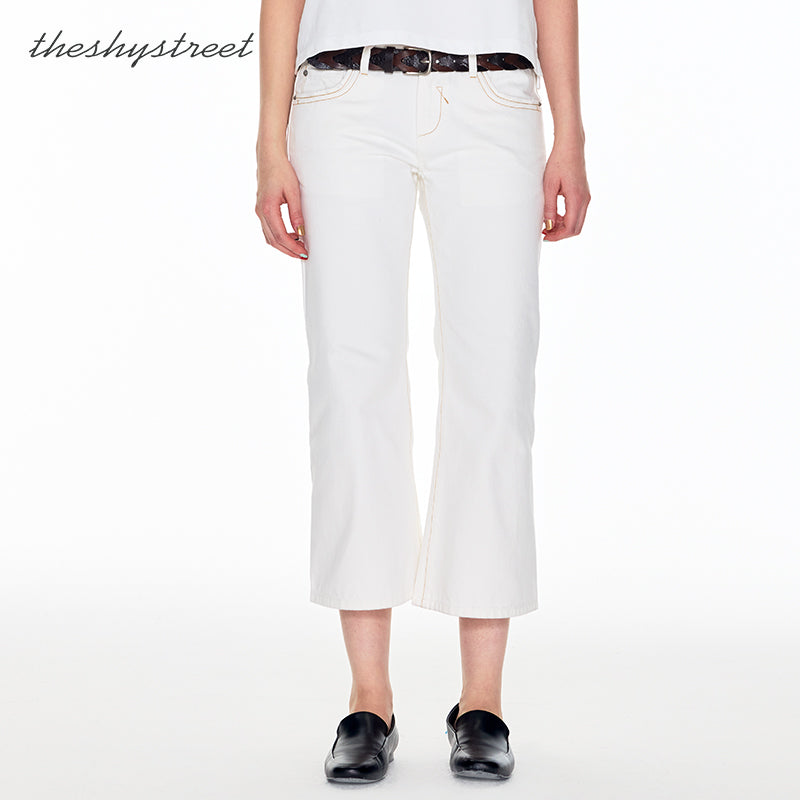 V-NECK LOW WAIST LONG LEG CROPPED JEANS