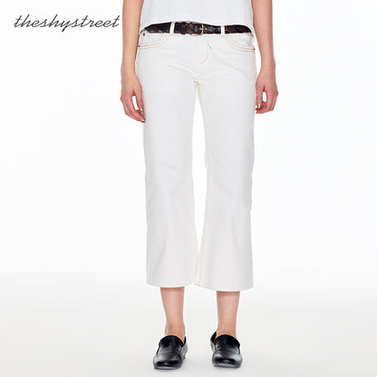V-NECK LOW WAIST LONG LEG CROPPED JEANS
