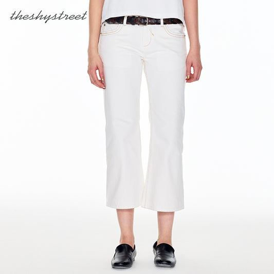 V-NECK LOW WAIST LONG LEG CROPPED JEANS