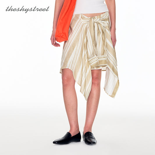 LINEN STRIPED WRAP SKIRT
