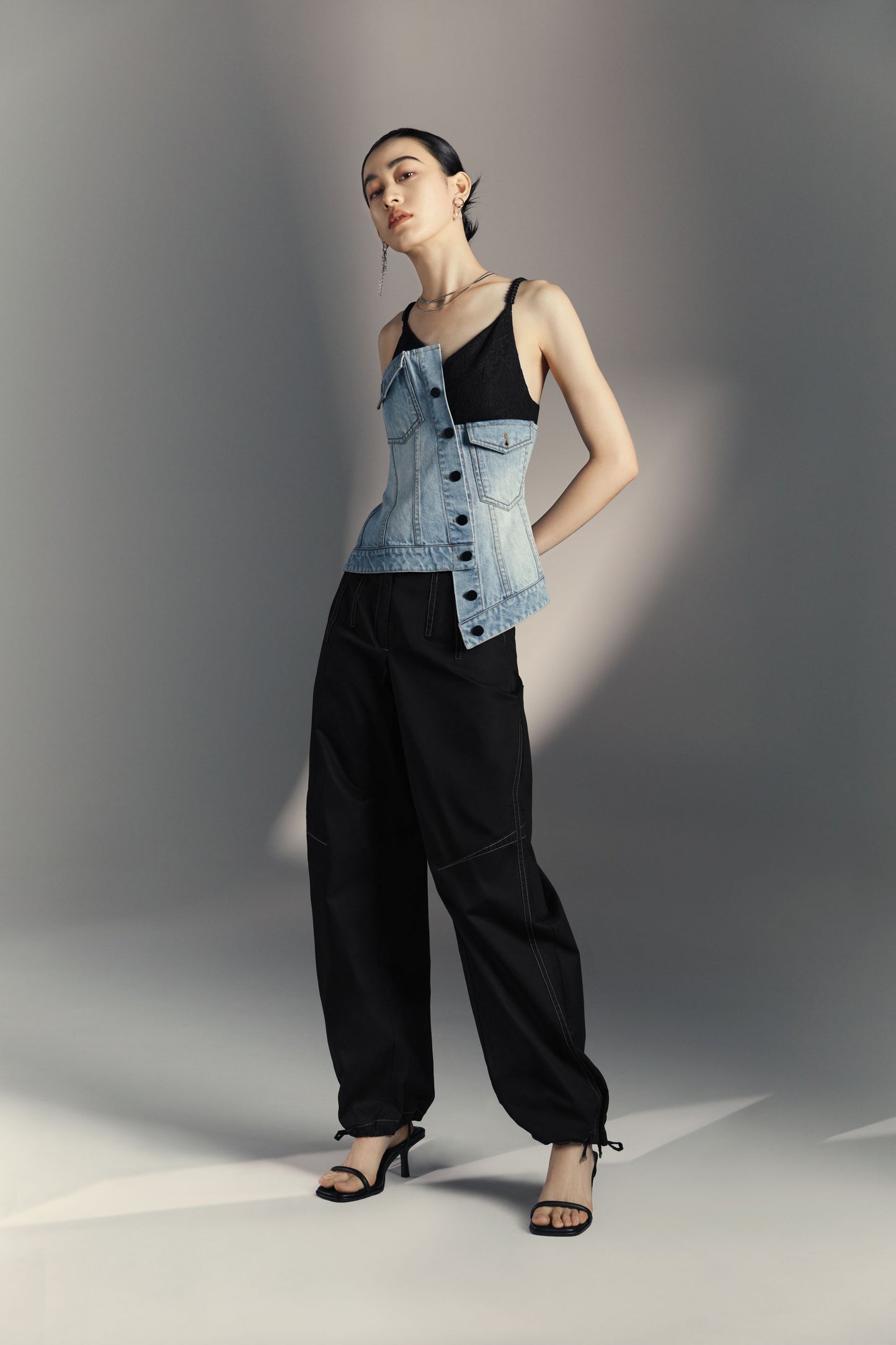 Patchwork and slit wide-leg pants