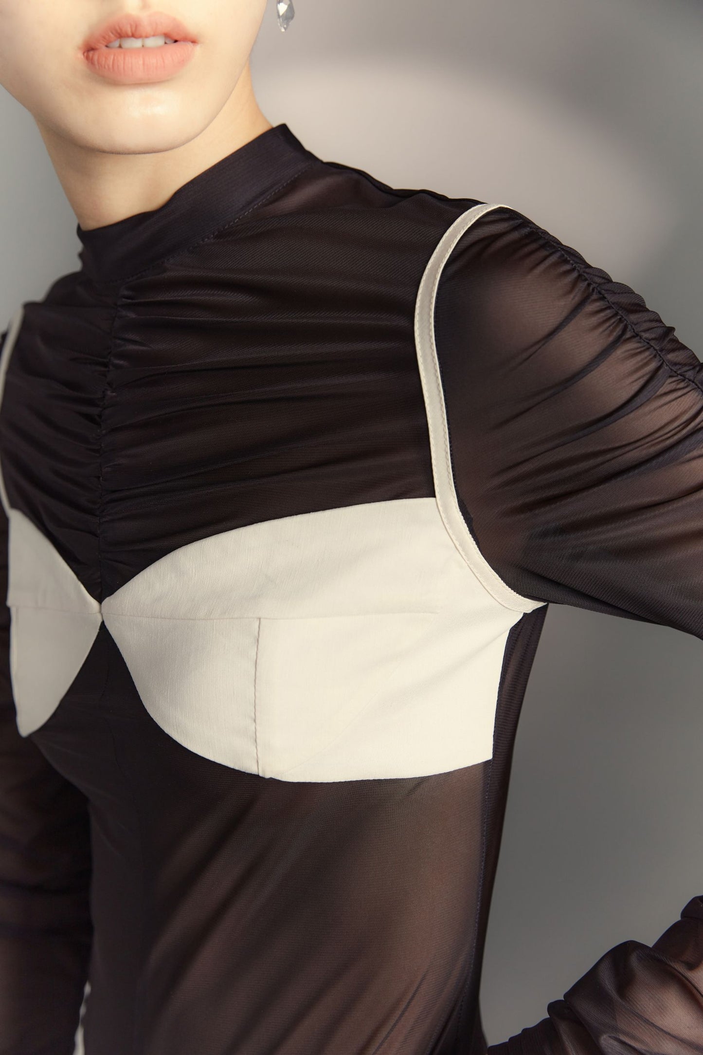 Pleated and patchwork bodysuit