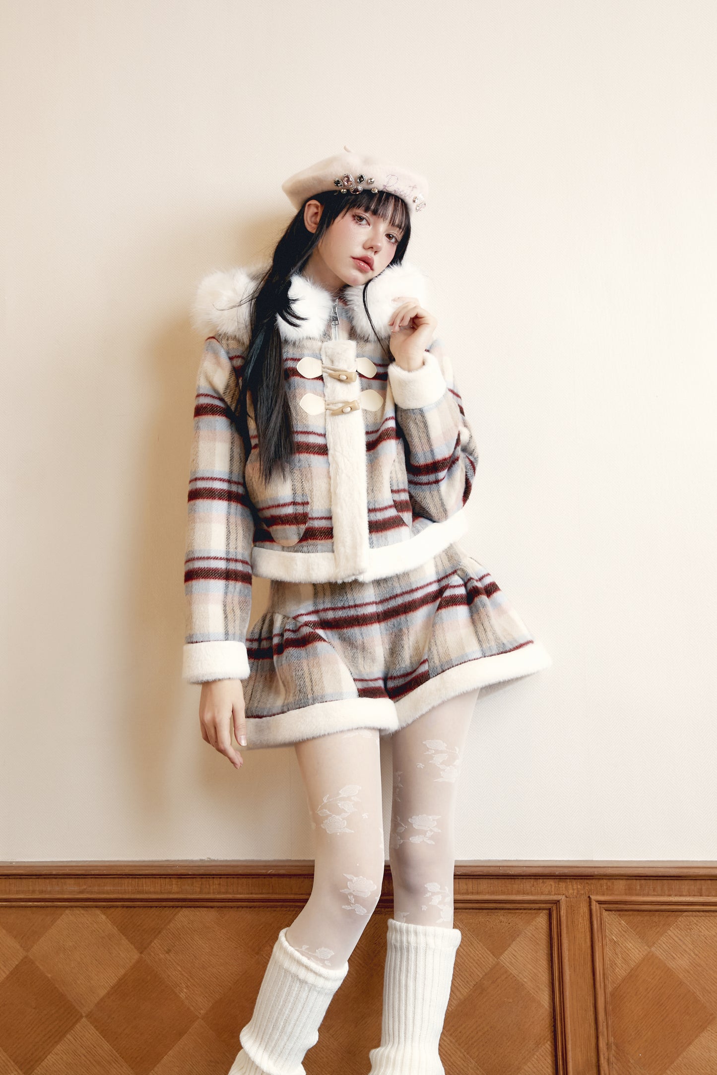 Plaid Little Snowman Woolen Suit Top