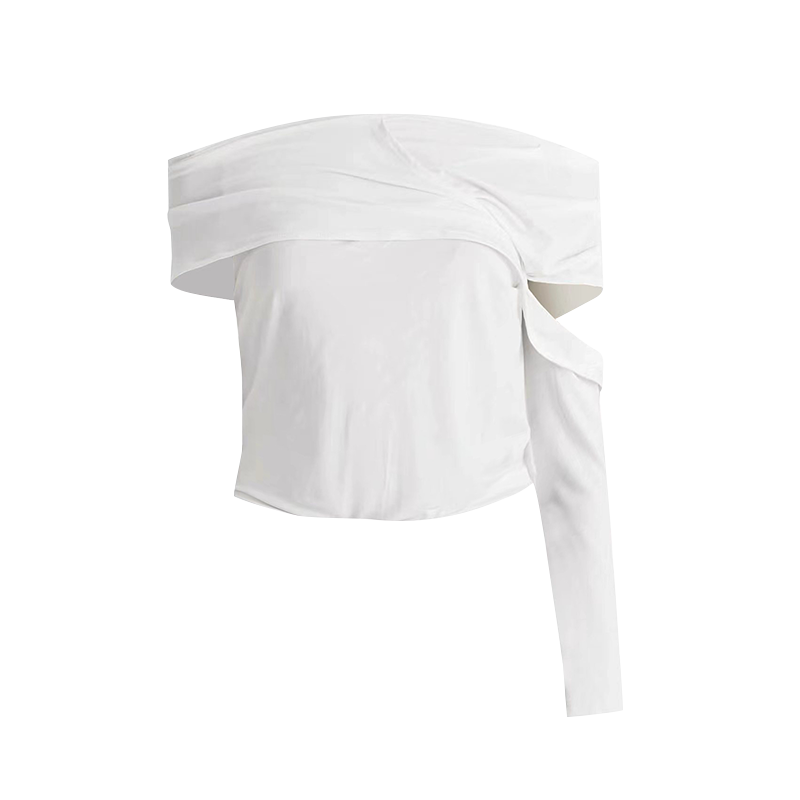 Stretch Peated Off-the-shoulder Bottoming Shirt