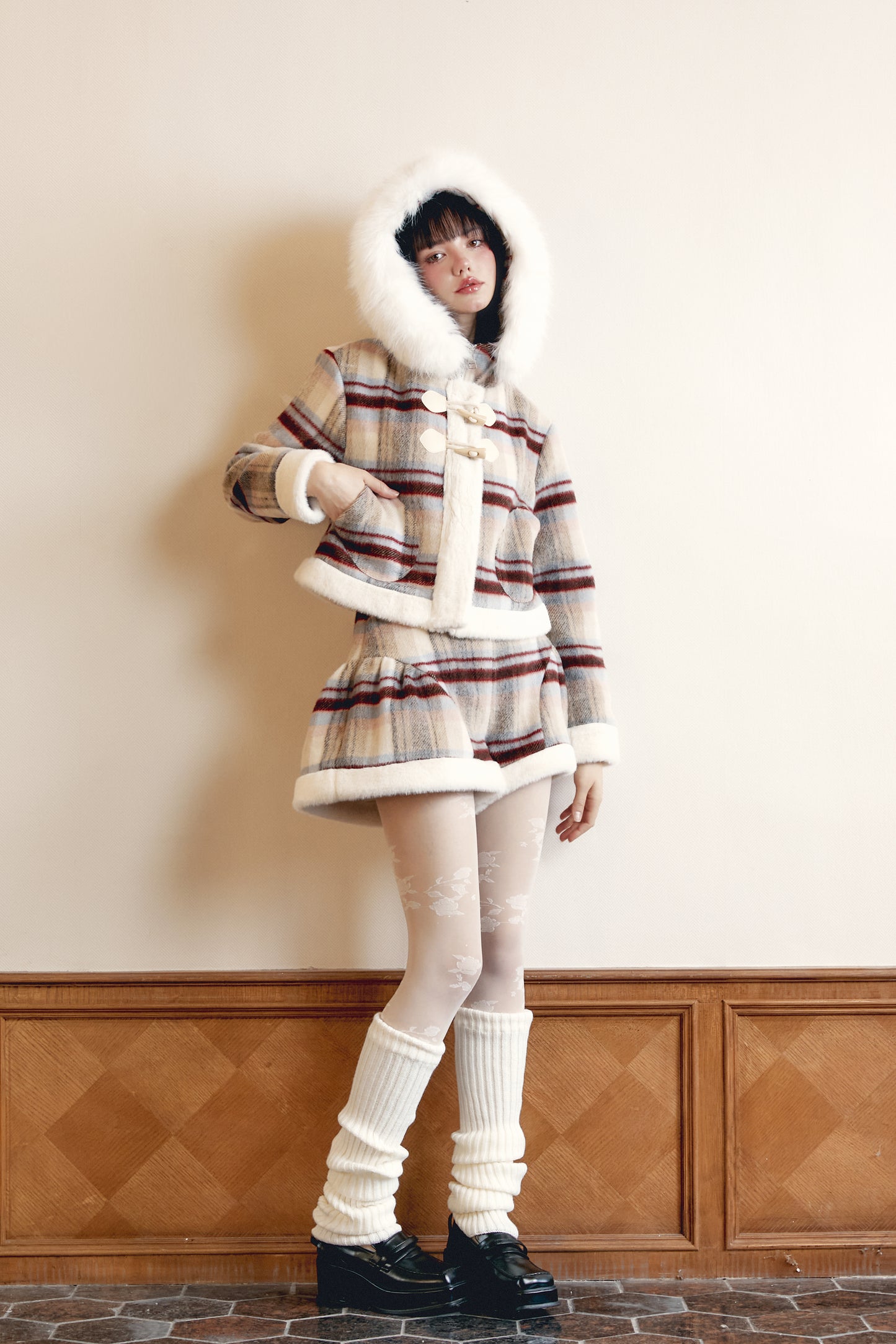 Plaid Little Snowman Woolen Suit Top