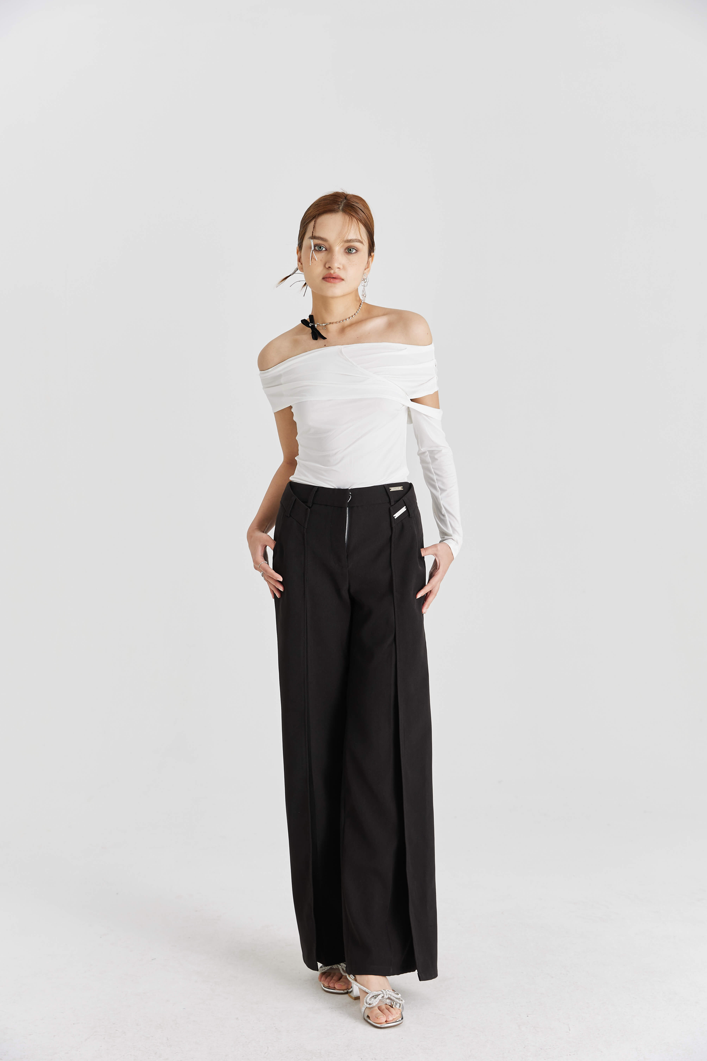 Stretch Peated Off-the-shoulder Bottoming Shirt