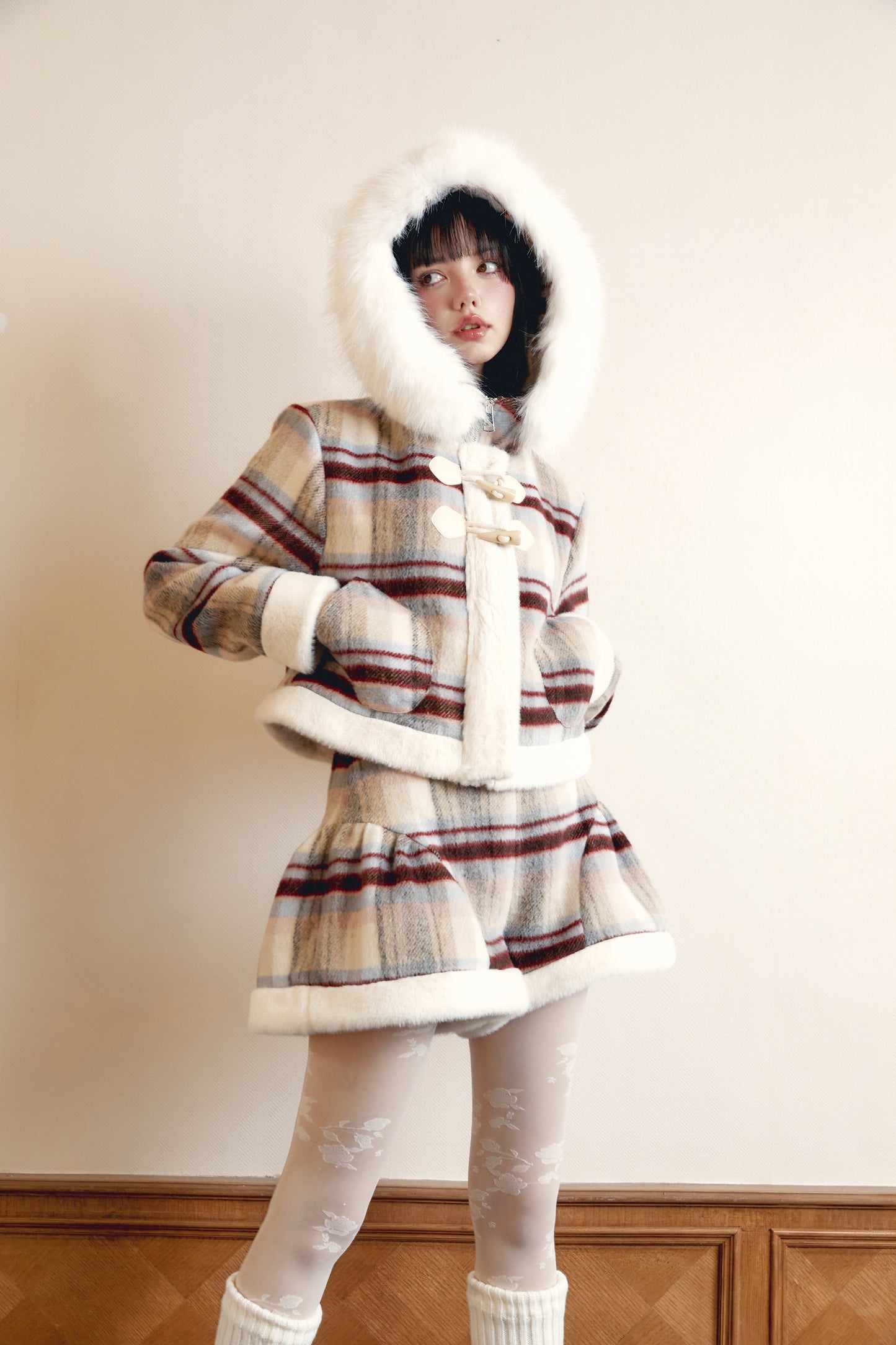 Plaid Little Snowman Woolen Suit Top