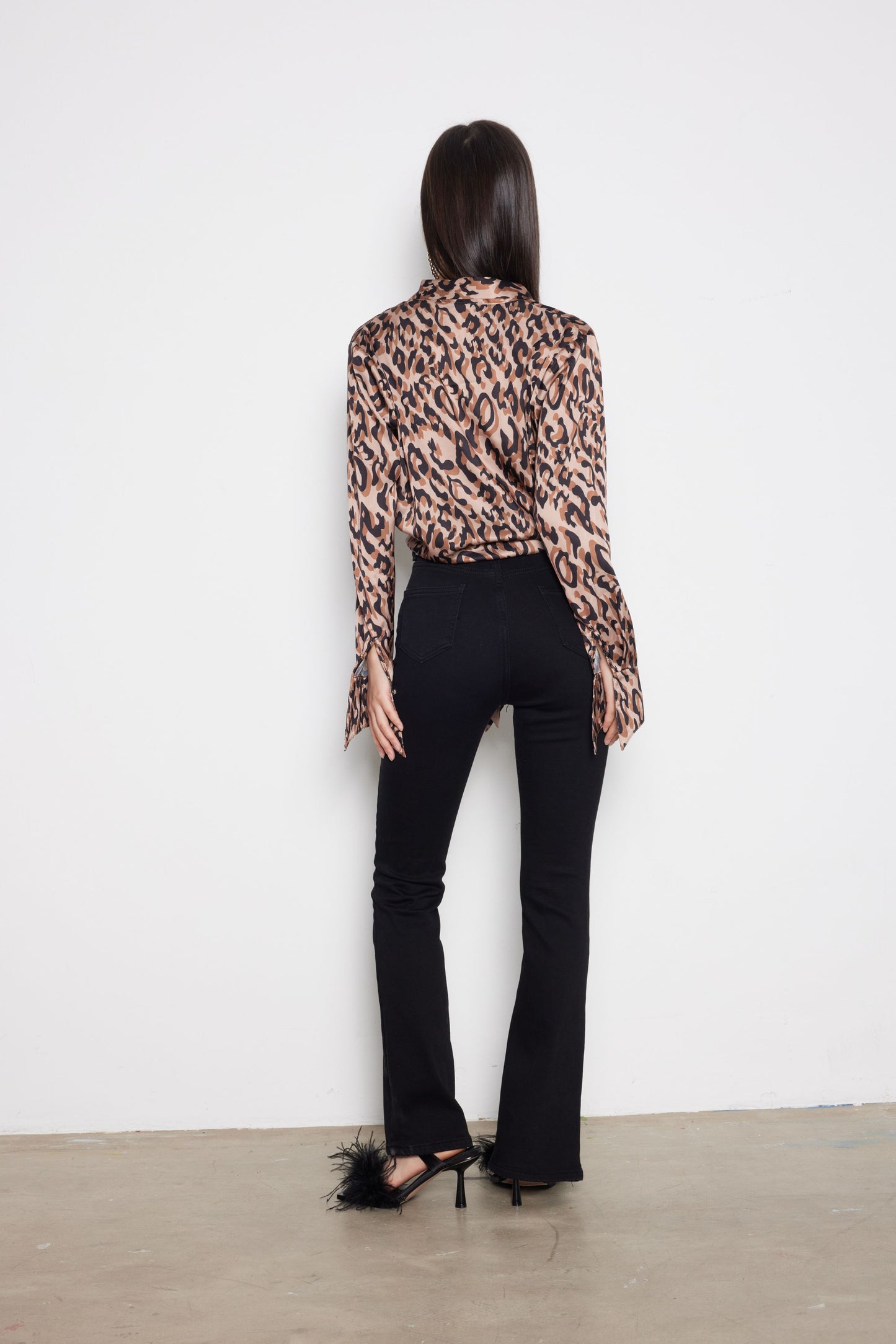 Deep Coffee Leopard Print Draped Blouse