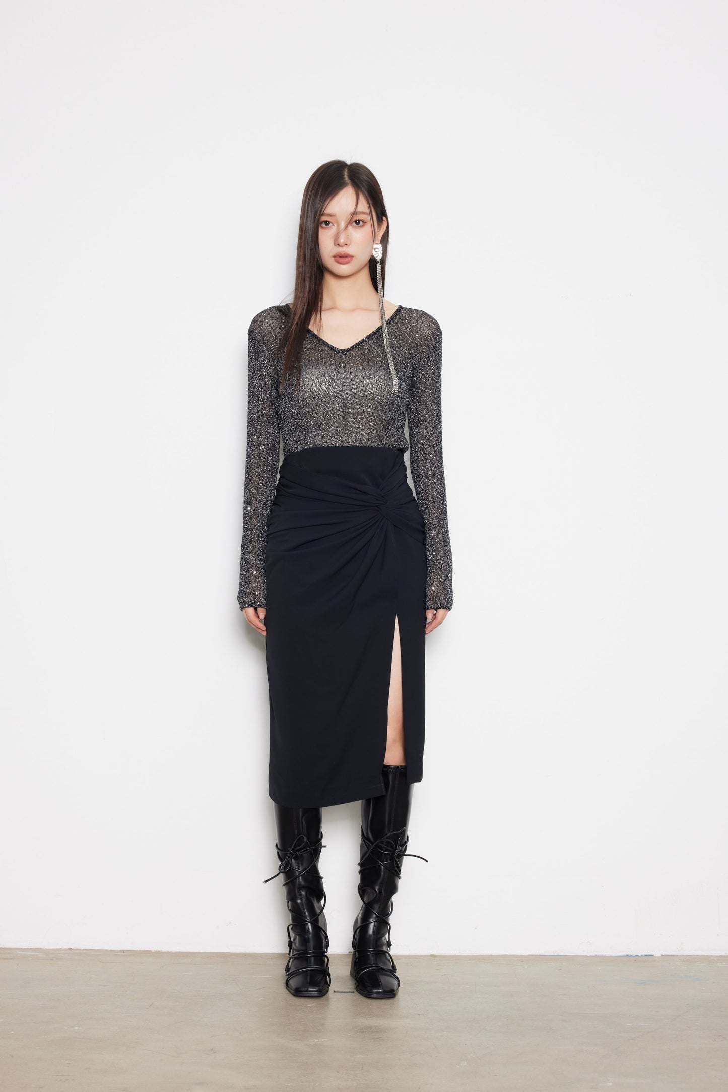 Black Knot Midi Skirt