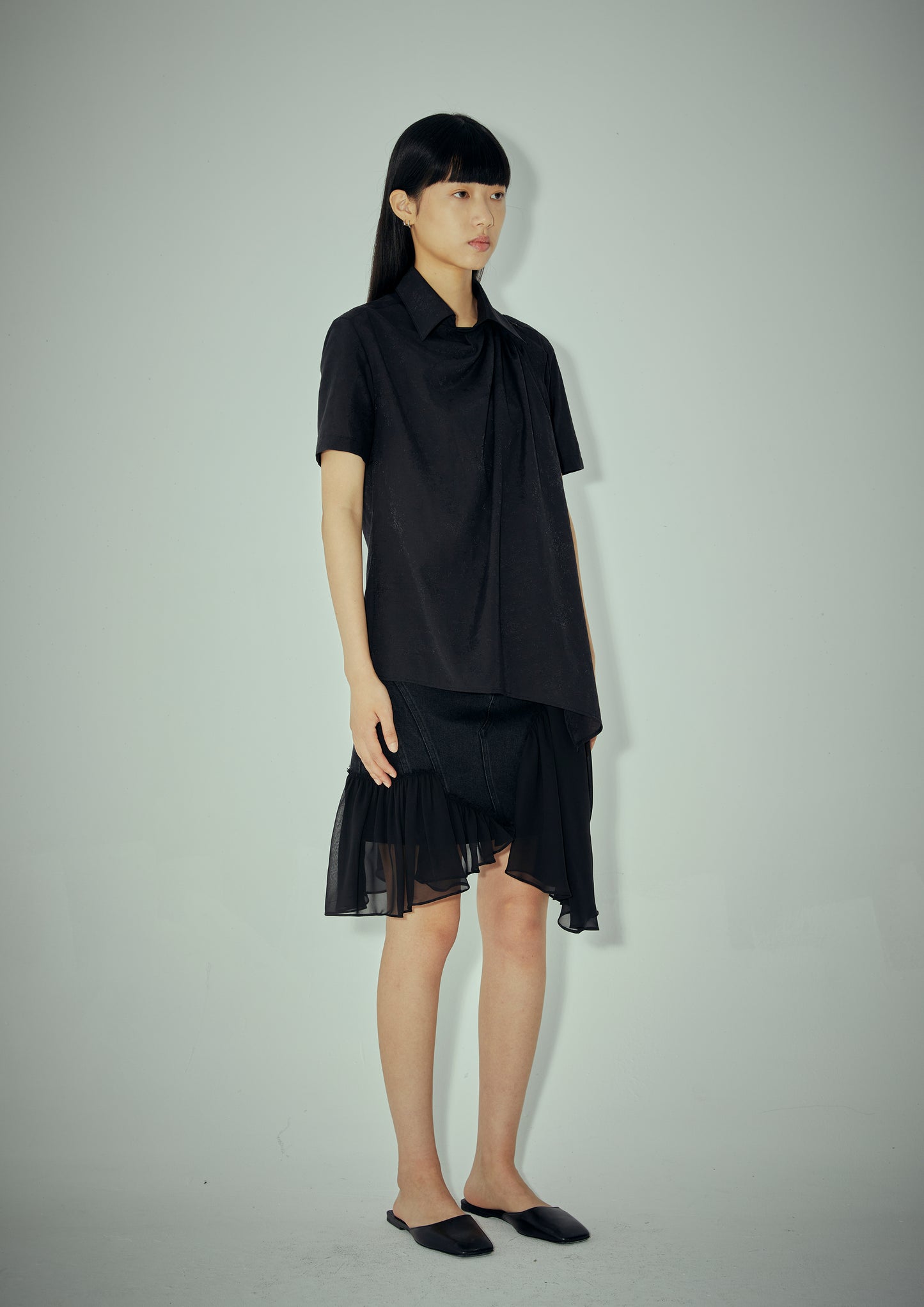 Knee-length Hollow Pleated Skirt