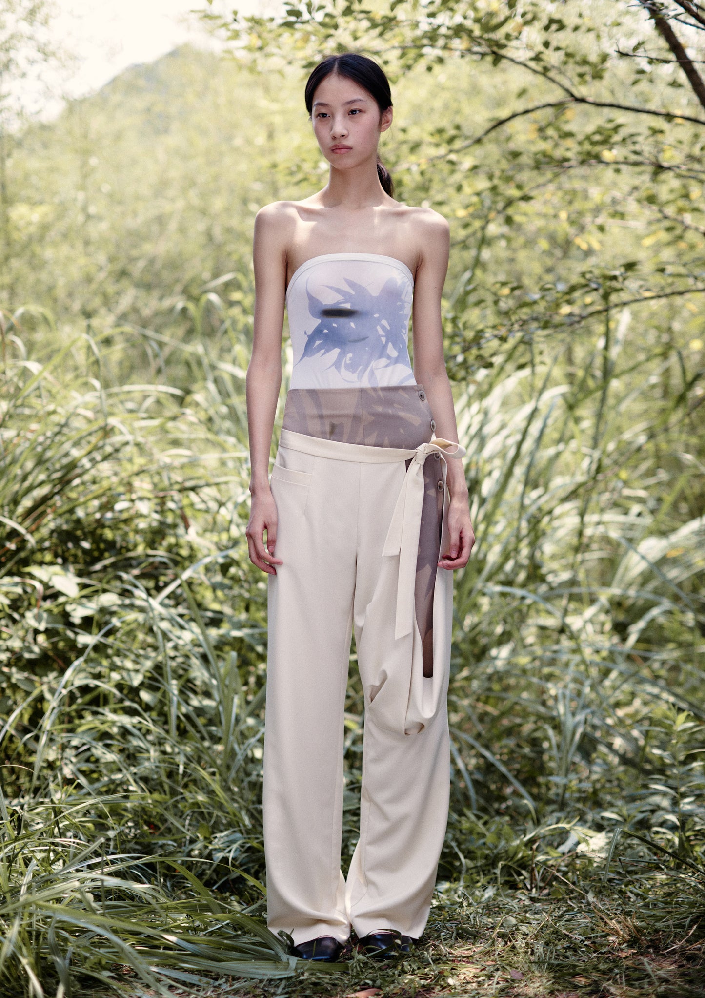 Fake Two-layer Belted Long Pants