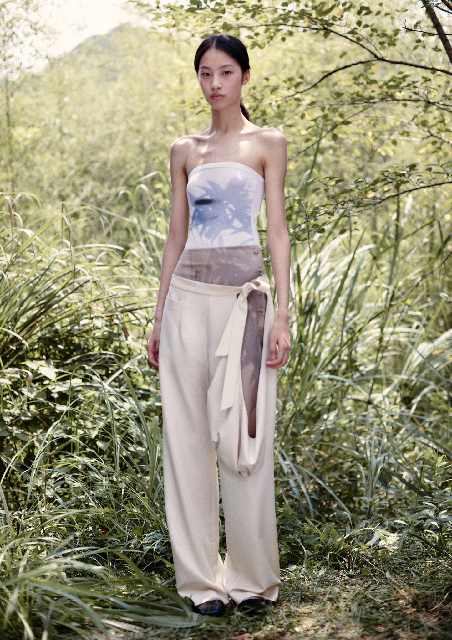 Fake Two-layer Belted Long Pants