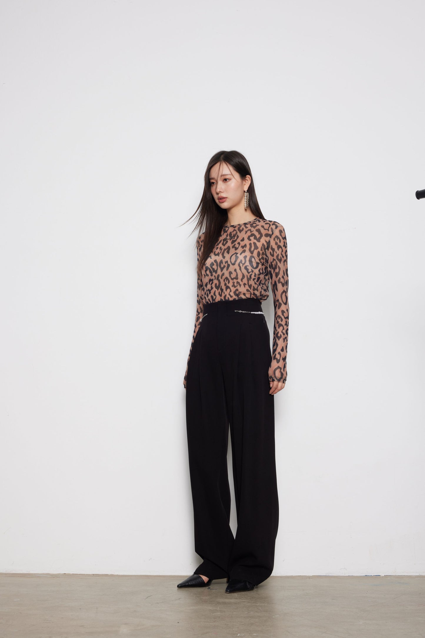 Leopard Print Long Sleeve Chiffon Blouse