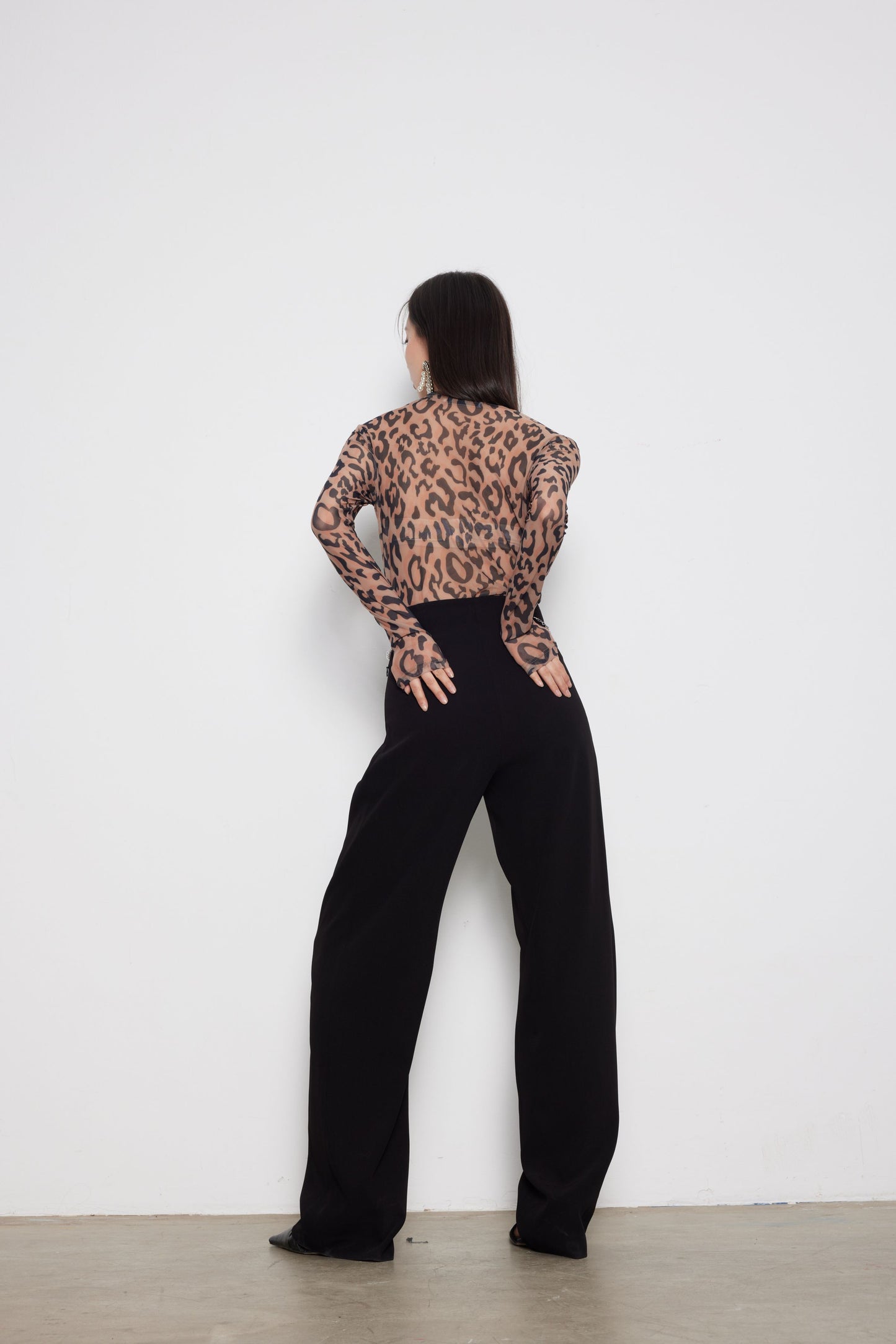 Leopard Print Long Sleeve Chiffon Blouse